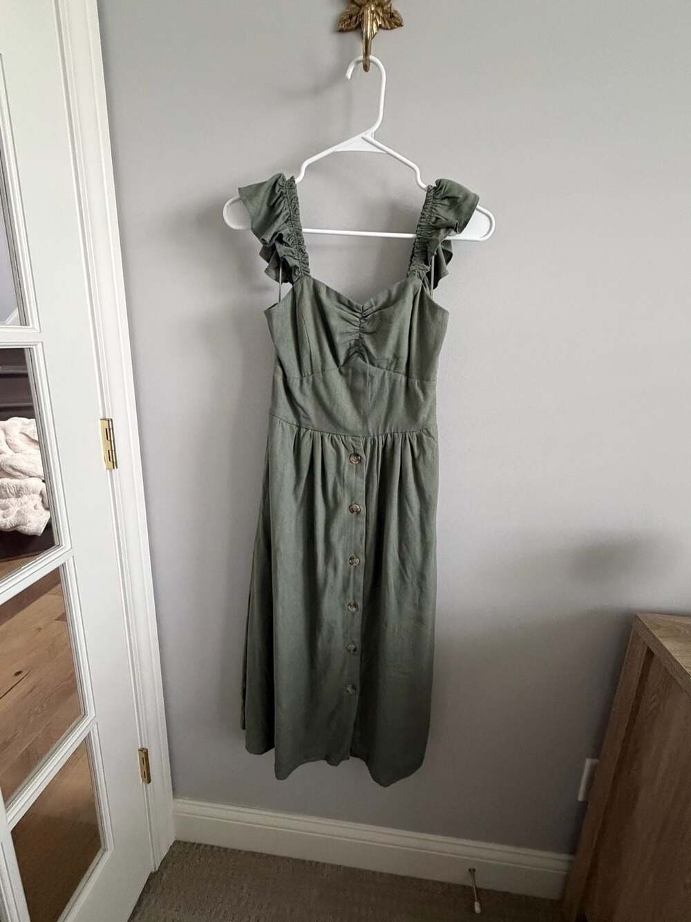 Darling Green Ruffle Strap  Midi Dress Size XS